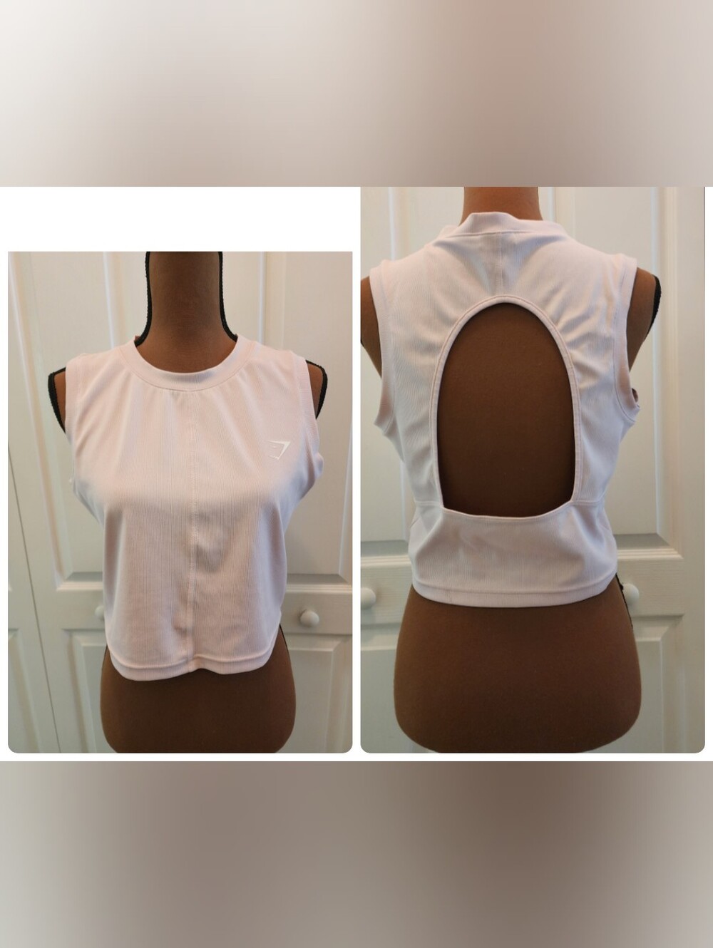 Gymshark Power Ribbed Pink Open-Back Cropped Muscle Tank